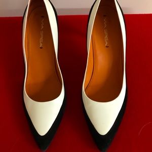 Black suede and white patent pumps by Via Spiga. Size 8.5